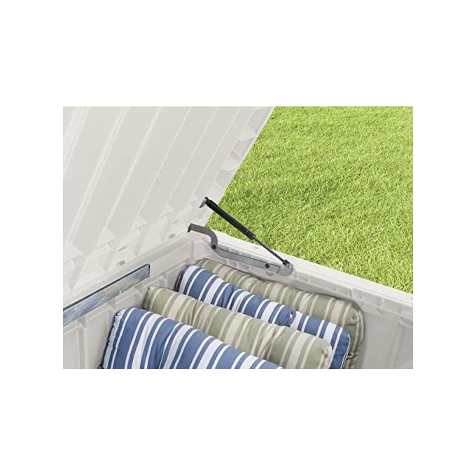 Keter Baule Box Portattrezzi da Esterno XL Rockwood Bianco con Capacita' di Stoccaggio di 570 Litri e Design in Effetto Legno