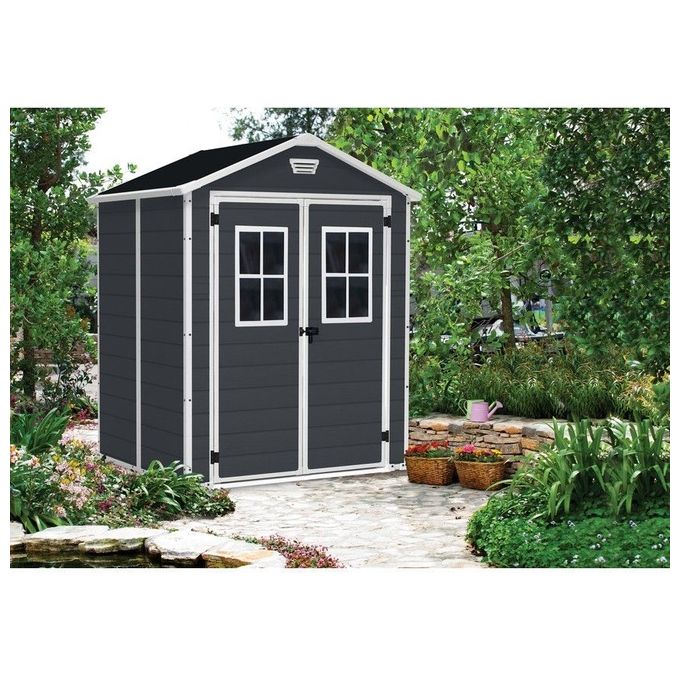 Keter Casetta da Giardino Manor 6X5 con Finestre Frontali in Resina 185x152x226h Grigio