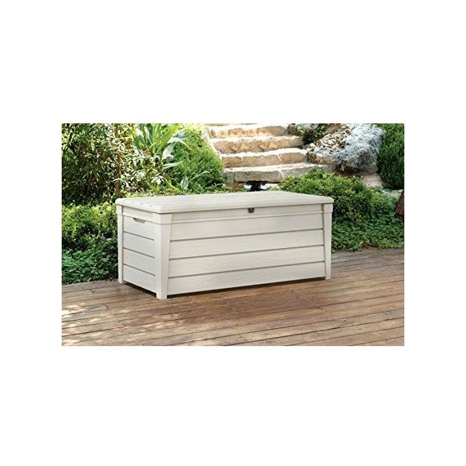 Keter baule da giardino pool box 120g in resina bianco 145x69.7x60.3h con capacita' di 454 litri e pistoni a gas per apertura
