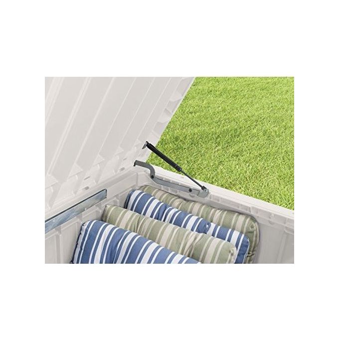 Keter baule da giardino pool box 120g in resina bianco 145x69.7x60.3h con capacita' di 454 litri e pistoni a gas per apertura
