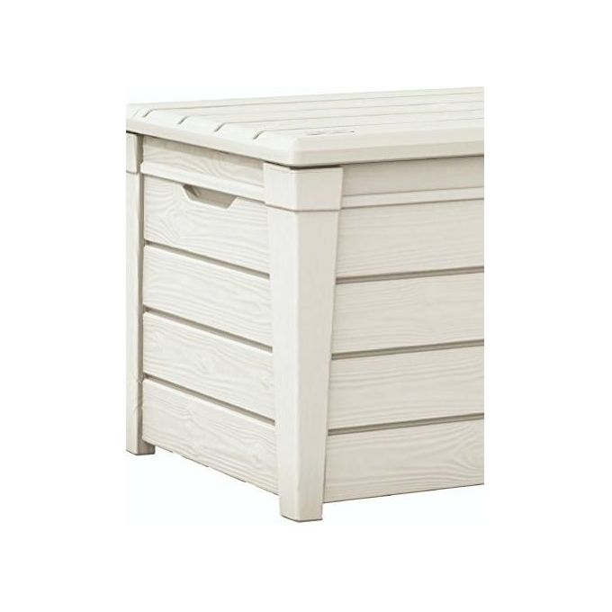 Keter baule da giardino pool box 120g in resina bianco 145x69.7x60.3h con capacita' di 454 litri e pistoni a gas per apertura