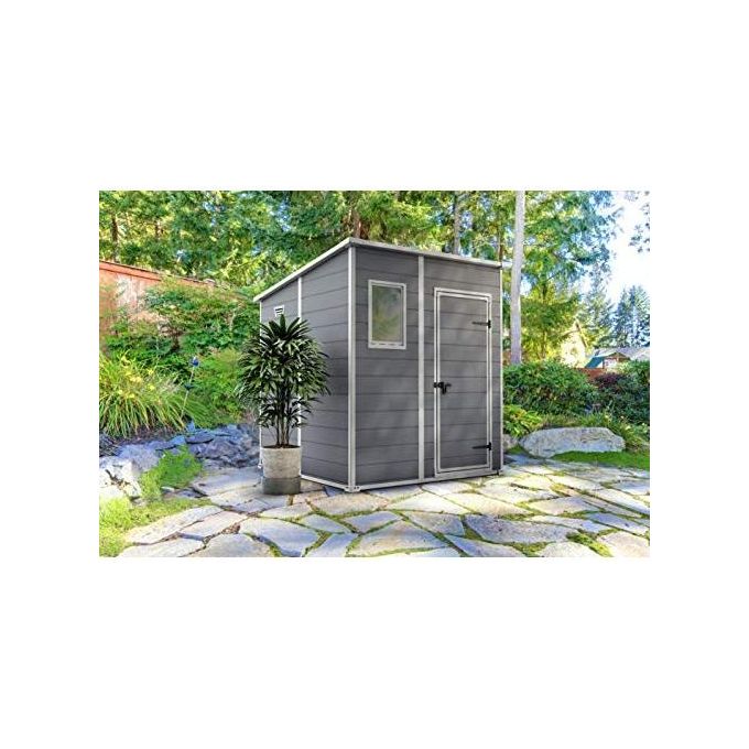 Keter 245104 Manor Pent Casetta da Giardino in Resina Tetto a Una Falda Pavimento Incluso 183,5x185x200 cm colore Grigio