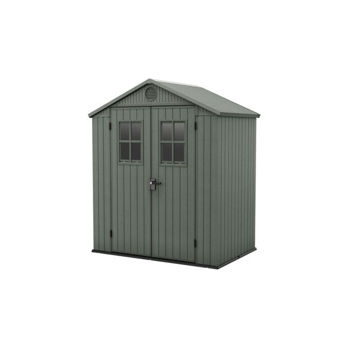 Keter 256879 Darwin 6x4 Casetta da Giardino in Resina 190x122x221 cm con Pavimento Finestre e Doppia Porta colore Verde