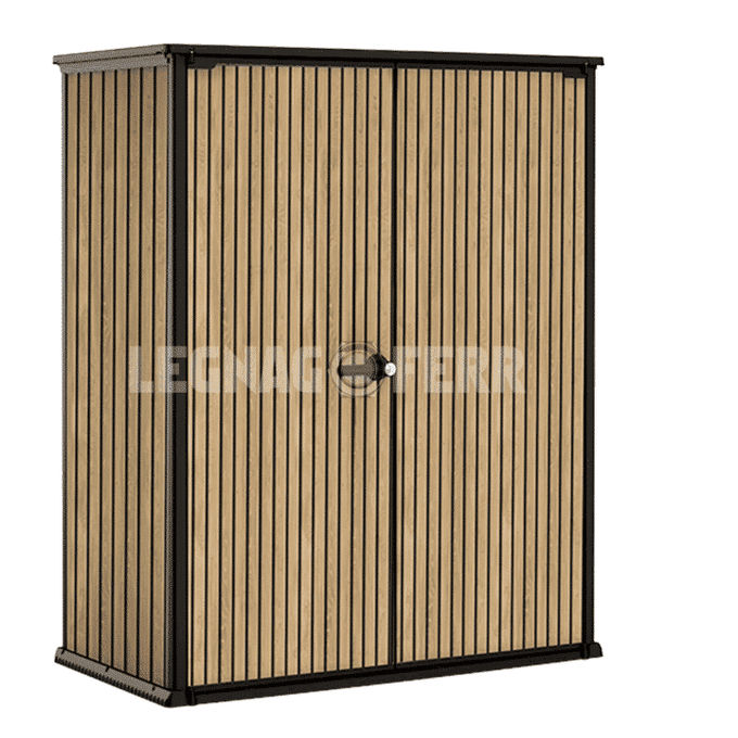 Keter 259078 Signature Venetian Armadio Portaattrezzi da Esterno 1400 L 140x73,6x170,4 cm Resina Effetto Legno Doghe colore Marrone
