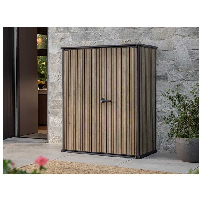 Keter 259078 Signature Venetian Armadio Portaattrezzi da Esterno 1400 L 140x73,6x170,4 cm Resina Effetto Legno Doghe colore Marrone