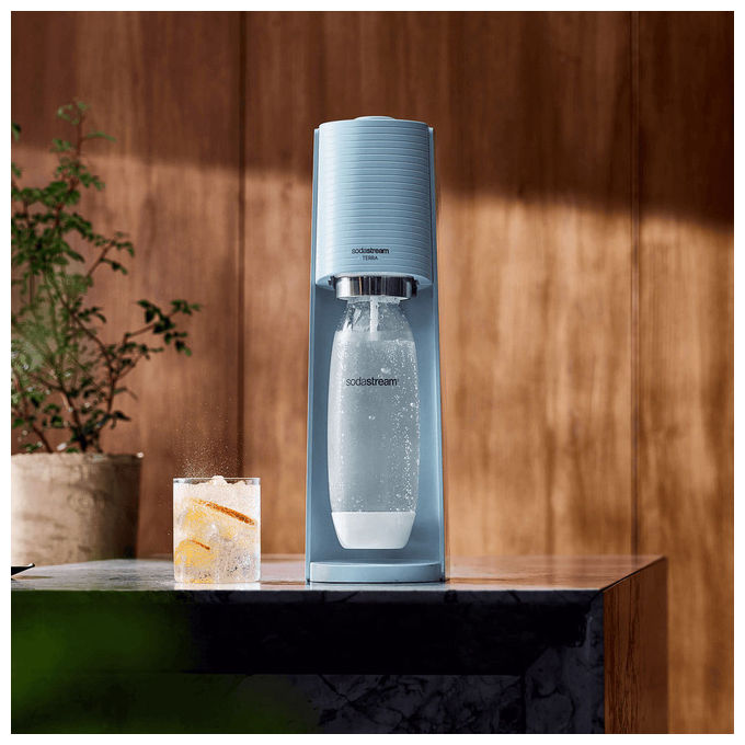 Sodastream 7290113764262 Terra Gasatore per Acqua Frizzante con Cilindro CO2 e Bottiglia 1L Lavabile in Lavastoviglie colore Azzurro