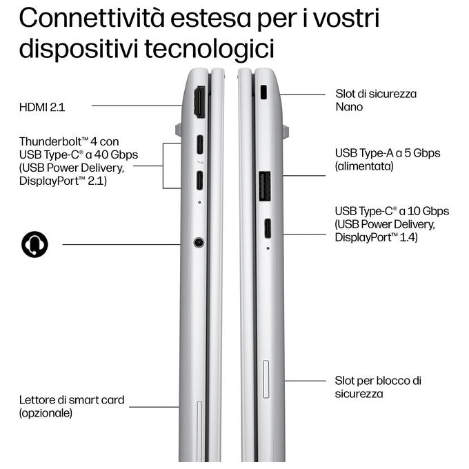 HP E13XBAT HP EliteBook 8 G2a Computer portatile AMD Ryzen AI 5 32 GB LPDDR5x 512 GB SSD Wi-Fi 7 Windows 11 Pro colore Argento
