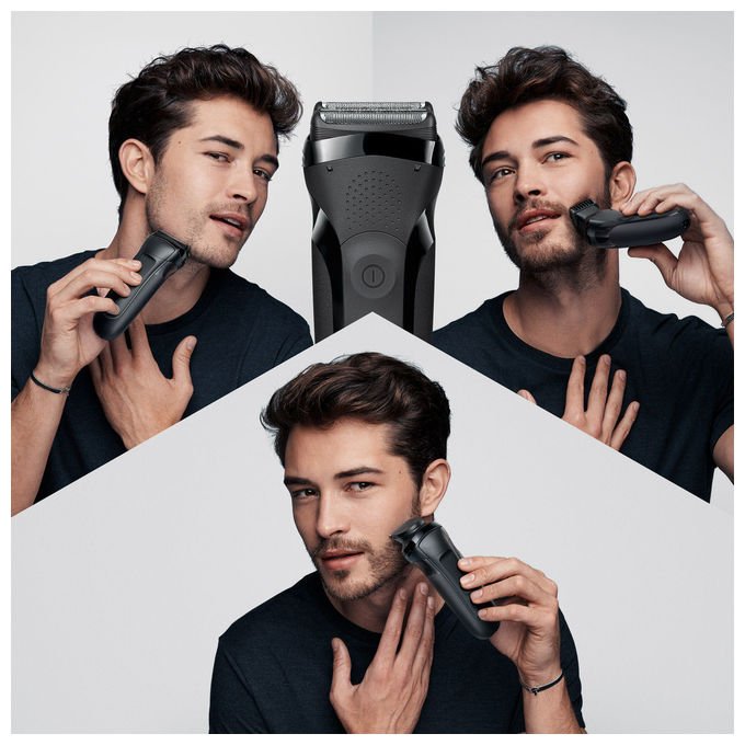 Braun 735742 Series 3 Rasoio elettrico Rotazione Bagnato e Secco 3 testine autonomia 30 min colore Nero