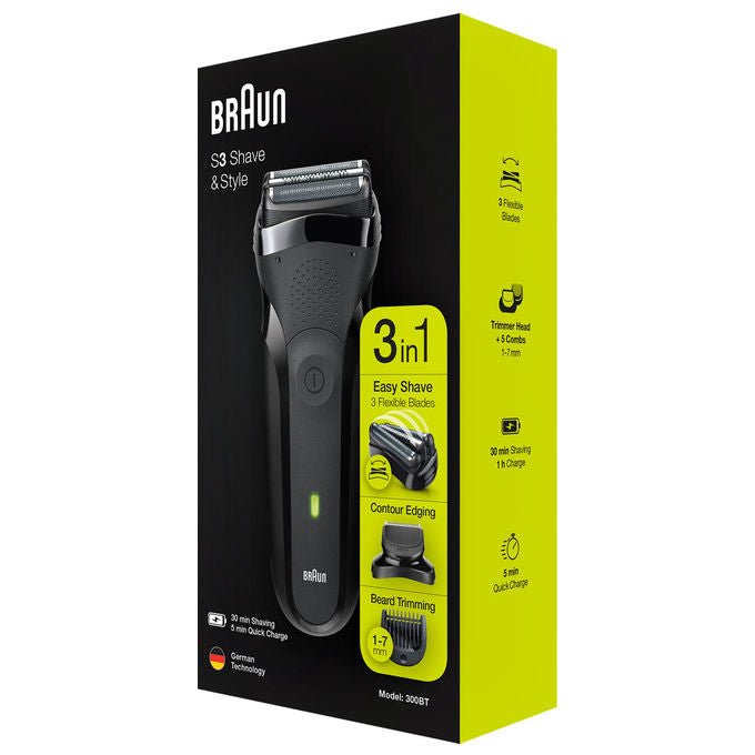 Braun 735742 Series 3 Rasoio elettrico Rotazione Bagnato e Secco 3 testine autonomia 30 min colore Nero