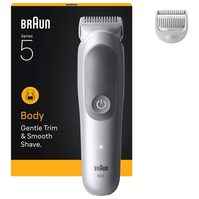 Braun BG5500 Series 5 Rasoio Elettrico per il Corpo Bagnato e Secco Autonomia 100 min Ricarica Rapida 5 min colore Grigio Bianco
