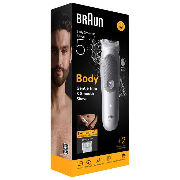 Braun BG5500 Series 5 Rasoio Elettrico per il Corpo Bagnato e Secco Autonomia 100 min Ricarica Rapida 5 min colore Grigio Bianco