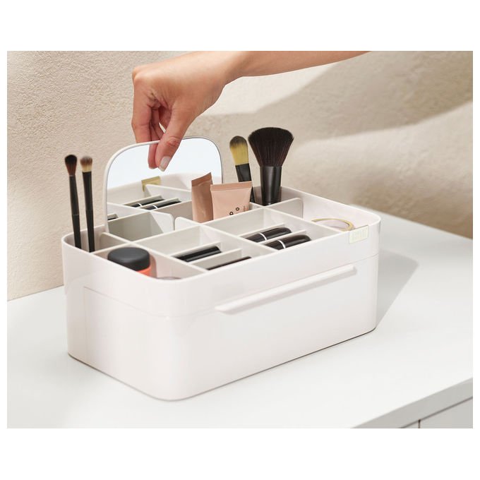 Joseph Joseph 5028420004403 Organizer per cosmetici Viva con specchio rimovibile scomparti profondi e poco profondi chiusura magnetica colore Beige