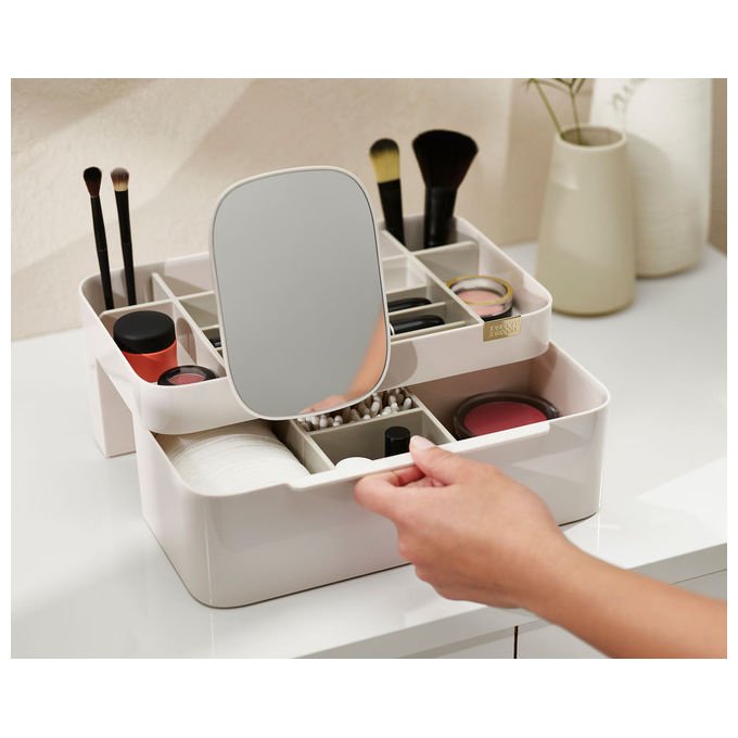 Joseph Joseph 5028420004403 Organizer per cosmetici Viva con specchio rimovibile scomparti profondi e poco profondi chiusura magnetica colore Beige