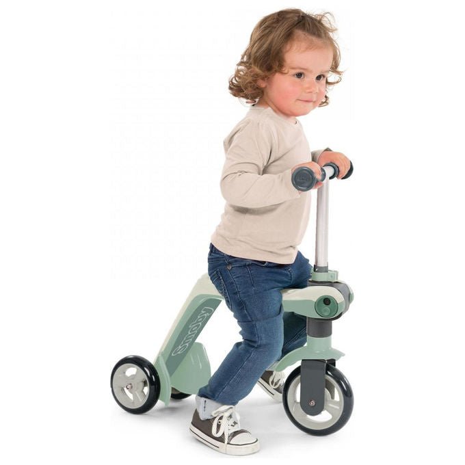 Smoby 750615 Reversible 2in1 Step Scooter e Triciclo per Bambini da 18 Mesi a 3 Anni Regolabile e Pieghevole colore Verde Grigio