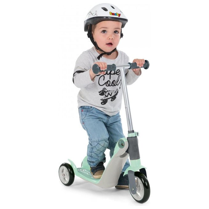 Smoby 750615 Reversible 2in1 Step Scooter e Triciclo per Bambini da 18 Mesi a 3 Anni Regolabile e Pieghevole colore Verde Grigio