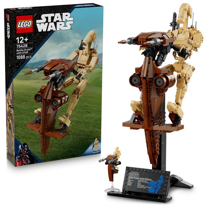 Lego Star Wars 75428 Battle Droid con STAP speeder, set build and display, 1088 pezzi, action figure snodabile, eta' 12 anni