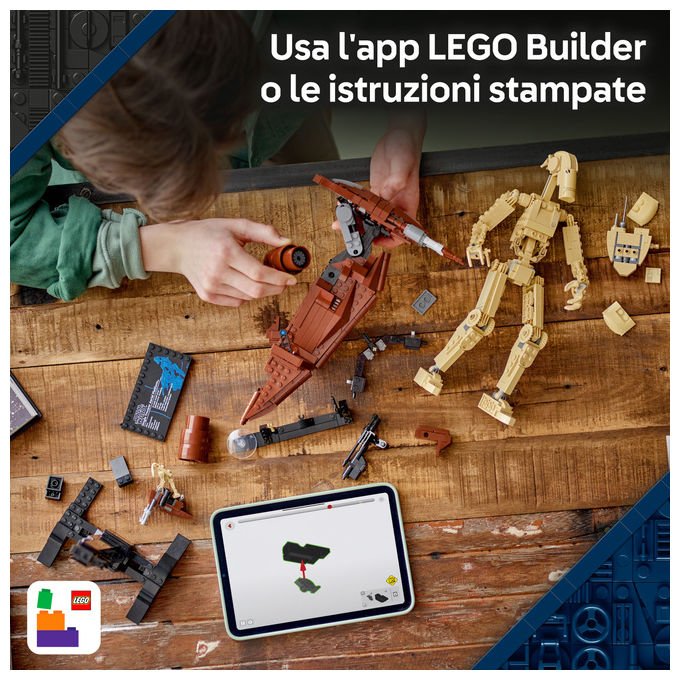 Lego Star Wars 75428 Battle Droid con STAP speeder, set build and display, 1088 pezzi, action figure snodabile, eta' 12 anni