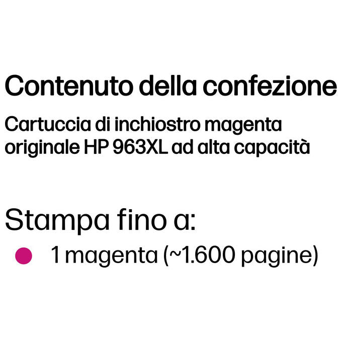 HP 3JA28AE Cartuccia di inchiostro magenta originale 963XL ad alta capacita' Resa 1600 pagine Inchiostro a base di pigmento colore Magenta