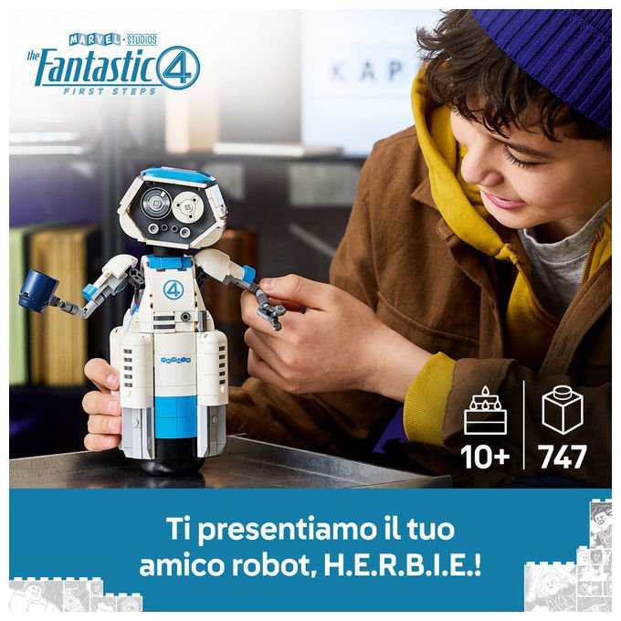 Lego 76339 Super Heroes I Fantastici Quattro H.E.R.B.I.E. 747 pezzi articolato con occhi rotanti e accessori riponibili colore Nero