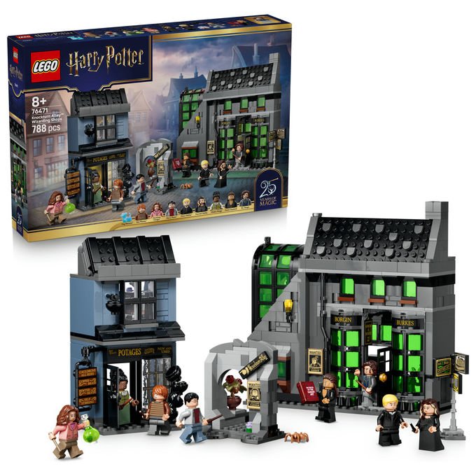 Lego 76471 Harry Potter Set Costruzioni Negozi di Magia di Notturn Alley 788 pezzi 8 Minifigure Patronus Cane di Ron