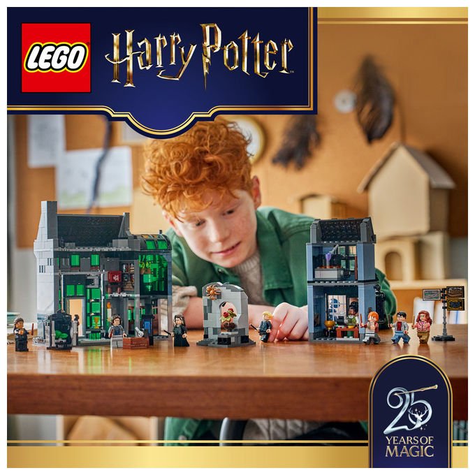 Lego 76471 Harry Potter Set Costruzioni Negozi di Magia di Notturn Alley 788 pezzi 8 Minifigure Patronus Cane di Ron