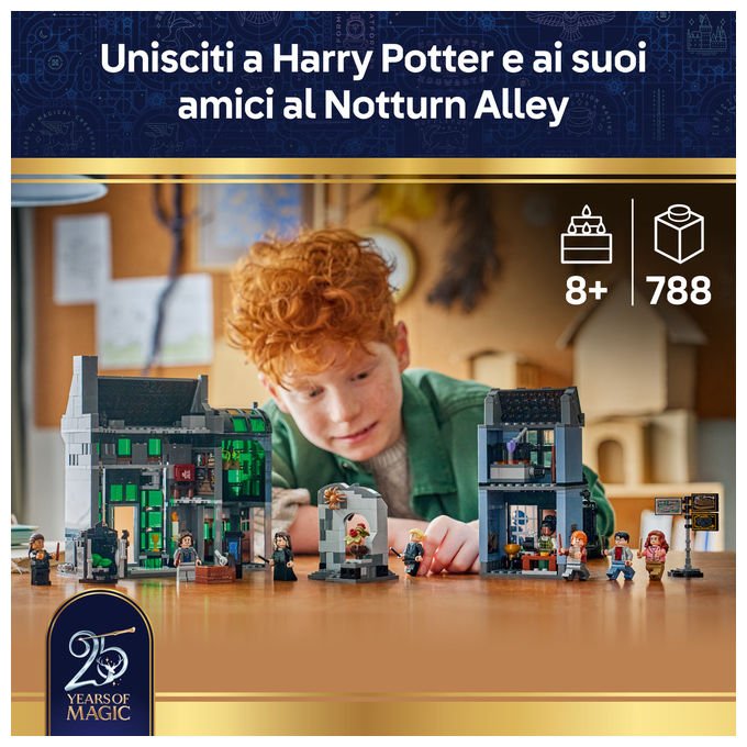 Lego 76471 Harry Potter Set Costruzioni Negozi di Magia di Notturn Alley 788 pezzi 8 Minifigure Patronus Cane di Ron