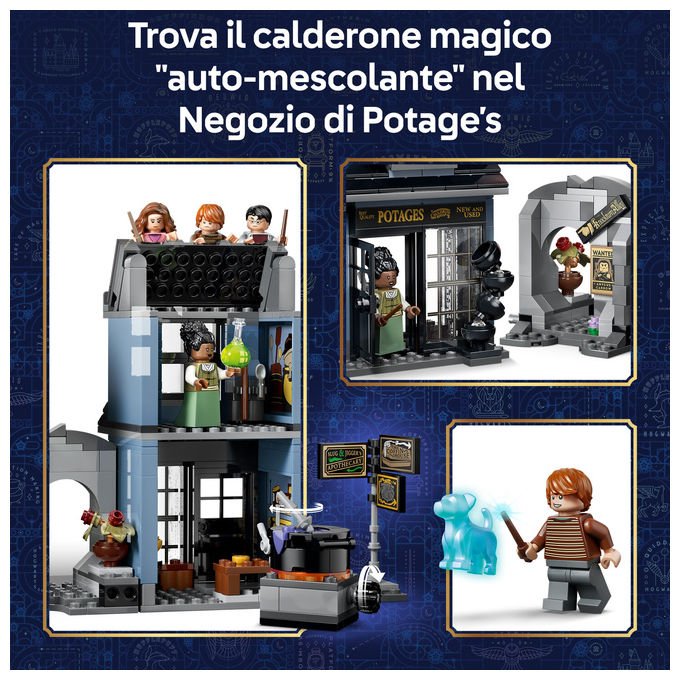 Lego 76471 Harry Potter Set Costruzioni Negozi di Magia di Notturn Alley 788 pezzi 8 Minifigure Patronus Cane di Ron