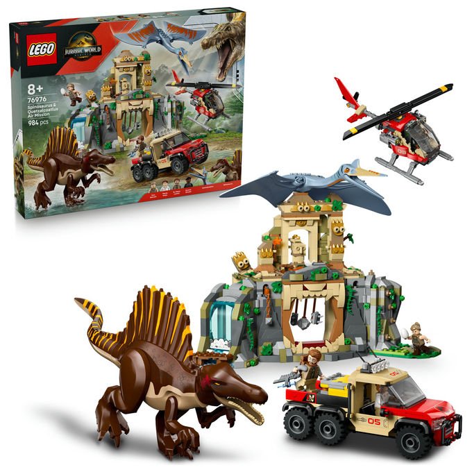Lego 76976 Jurassic World Set di costruzione con Spinosauro e Quetzalcoatlus 984 pezzi 4 minifigure colore Multicolore