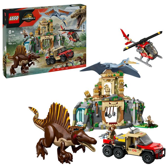 Lego 76976 Jurassic World Set di costruzione con Spinosauro e Quetzalcoatlus 984 pezzi 4 minifigure colore Multicolore