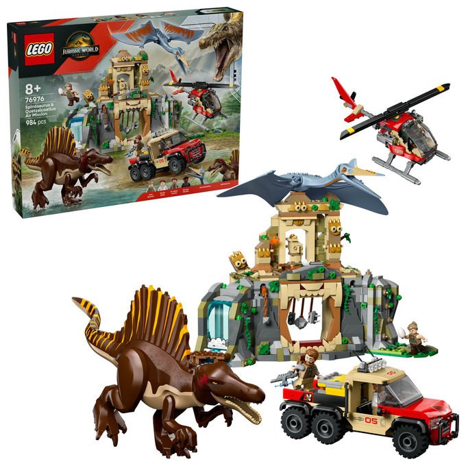 Lego 76976 Jurassic World Set di costruzione con Spinosauro e Quetzalcoatlus 984 pezzi 4 minifigure colore Multicolore