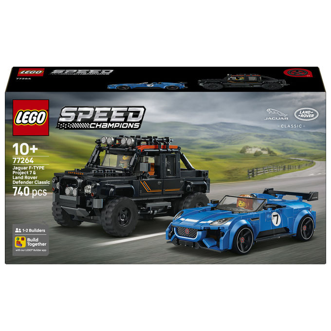 Lego 77264 Speed Champions Set Giocattolo con Jaguar Project 7 e Land Rover Defender 740 Pezzi 2 Minifigure colore Multicolore