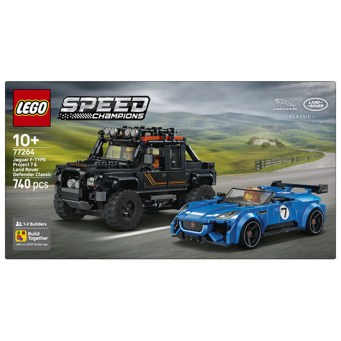 Lego 77264 Speed Champions Set Giocattolo con Jaguar Project 7 e Land Rover Defender 740 Pezzi 2 Minifigure colore Multicolore