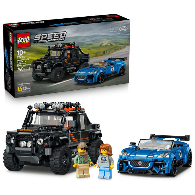 Lego 77264 Speed Champions Set Giocattolo con Jaguar Project 7 e Land Rover Defender 740 Pezzi 2 Minifigure colore Multicolore
