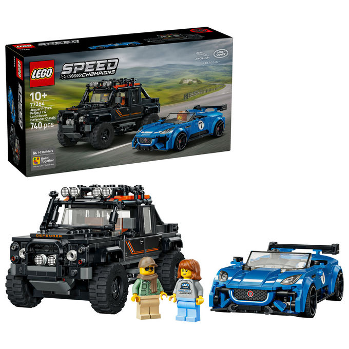 Lego 77264 Speed Champions Set Giocattolo con Jaguar Project 7 e Land Rover Defender 740 Pezzi 2 Minifigure colore Multicolore