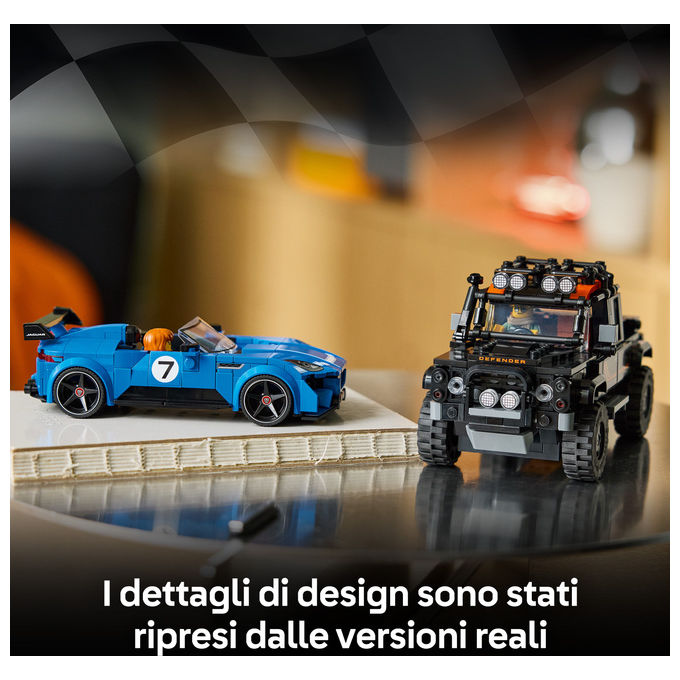 Lego 77264 Speed Champions Set Giocattolo con Jaguar Project 7 e Land Rover Defender 740 Pezzi 2 Minifigure colore Multicolore