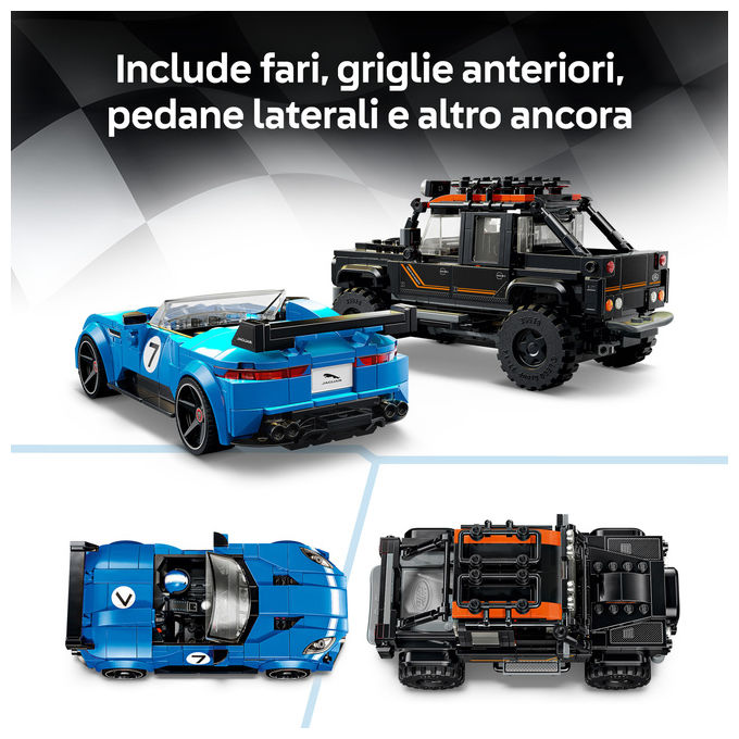 Lego 77264 Speed Champions Set Giocattolo con Jaguar Project 7 e Land Rover Defender 740 Pezzi 2 Minifigure colore Multicolore