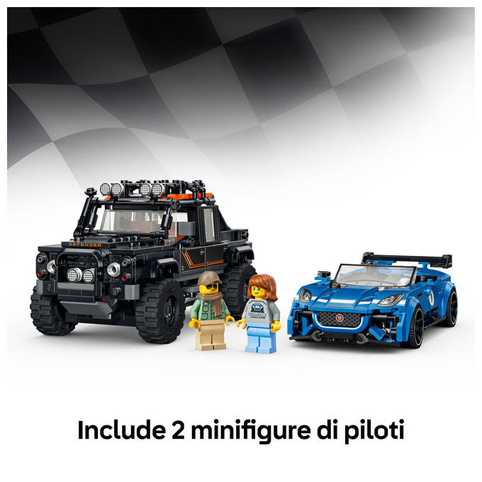 Lego 77264 Speed Champions Set Giocattolo con Jaguar Project 7 e Land Rover Defender 740 Pezzi 2 Minifigure colore Multicolore