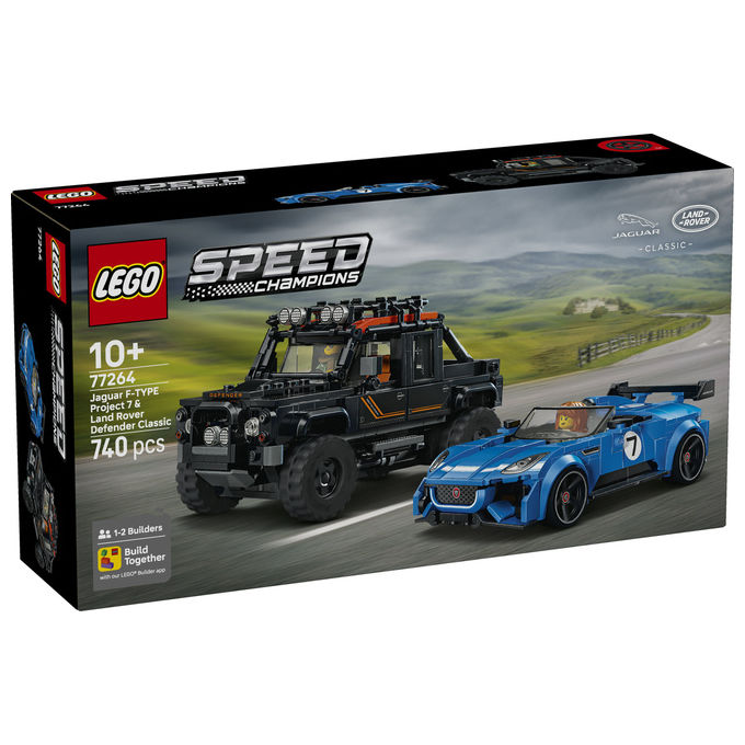 Lego 77264 Speed Champions Set Giocattolo con Jaguar Project 7 e Land Rover Defender 740 Pezzi 2 Minifigure colore Multicolore