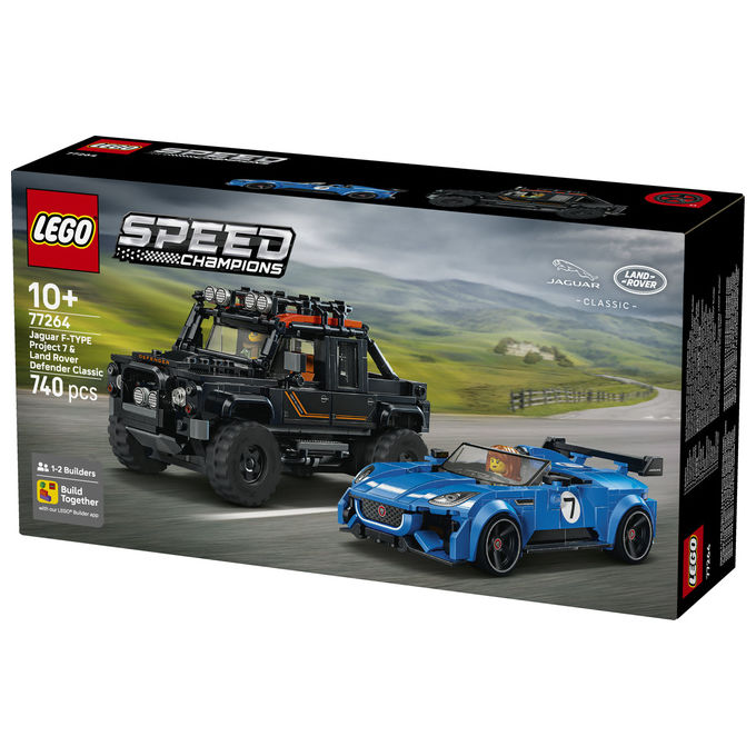 Lego 77264 Speed Champions Set Giocattolo con Jaguar Project 7 e Land Rover Defender 740 Pezzi 2 Minifigure colore Multicolore