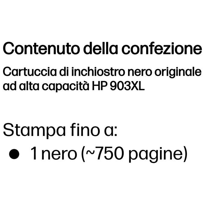 HP T6M15AE Cartuccia di inchiostro nero originale ad alta capacita' 903XL 20 ml resa 750 pagine colore Nero