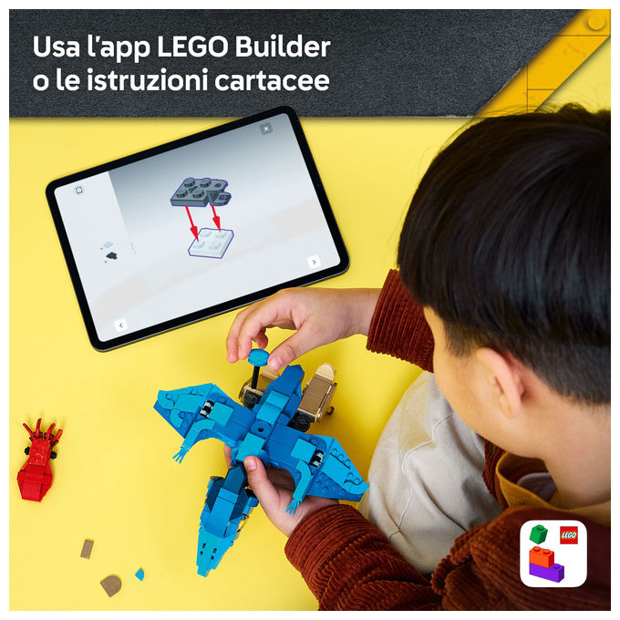 Lego 77977 Dinosauro Bebe' Pteranodonte Set da Costruzione con 373 Pezzi e Calamaro Rosso colore Multicolore