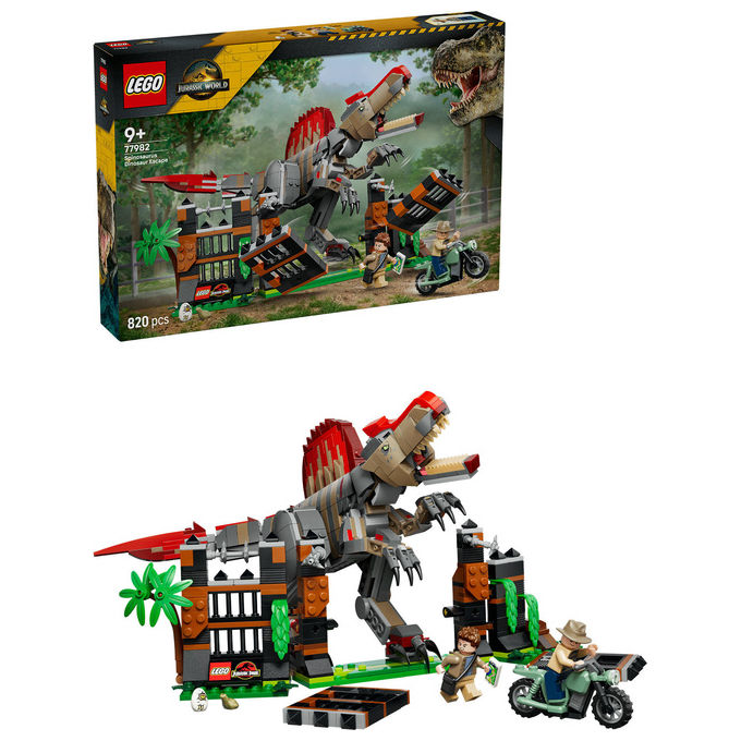 Lego 77982 Fuga dal Dinosauro Spinosauro Set da costruzione 820 pezzi per bambini 9+ colore Multicolore