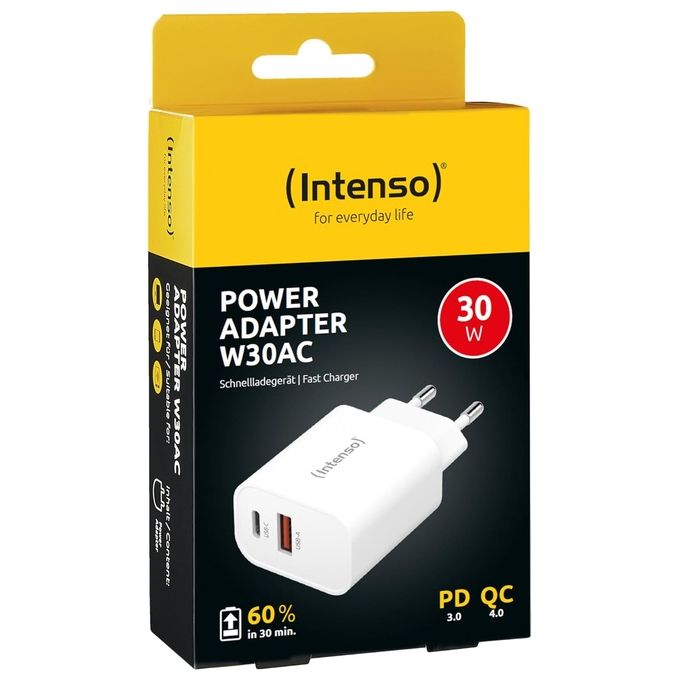 Intenso Power Adapter W30AC 30 Watt con connettore USB-A e USB-C bianco