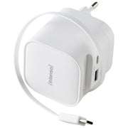 Intenso 7806522 Power Adapter W65ACIC Caricatore USB-C GaN 65 W con Cavo Estraibile USB-C e USB-A colore Bianco