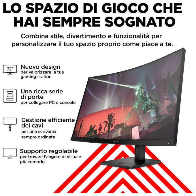 HP 780K6E9#ABB OMEN Monitor Curvo 32'' QHD 165Hz 1ms HDR400 AMD FreeSync USB-C HDMI DisplayPort colore Nero