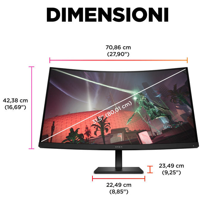 HP 780K6E9#ABB OMEN Monitor Curvo 32'' QHD 165Hz 1ms HDR400 AMD FreeSync USB-C HDMI DisplayPort colore Nero
