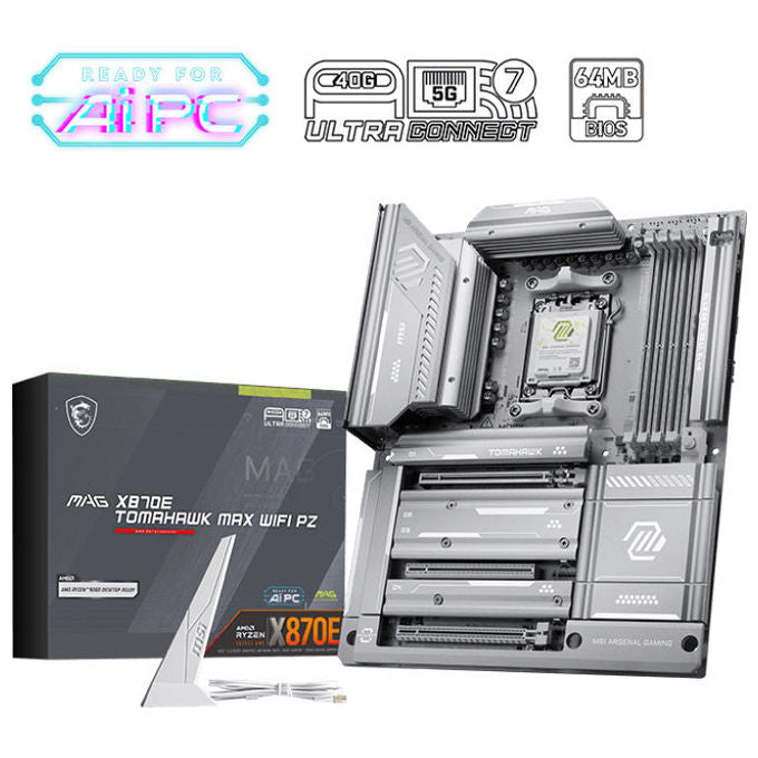MSI 7E84-002R MAG X870E TOMAHAWK MAX WIFI PZ Scheda Madre ATX supporto AMD Ryzen 9000 8000 7000 AM5 DDR5 fino a 8400 MT-s OC PCIe 5.0 x16 M.2 Gen5 Wi-Fi 7 LAN 5G colore Nero