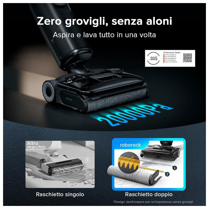 Roborock WD5M6A512-00 F25 ACE Combo Aspirapolvere Senza Fili e Lavapavimenti 5 in 1 Potenza 25000 Pa Autonomia 60 min Rumorosita' 73 dB colore Nero