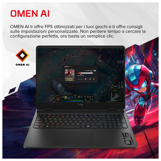 HP E4FB4EA OMEN 16 Laptop Intel Core Ultra 7 32 GB DDR5-SDRAM NVIDIA GeForce RTX 5070 2.5K 240 Hz colore Nero