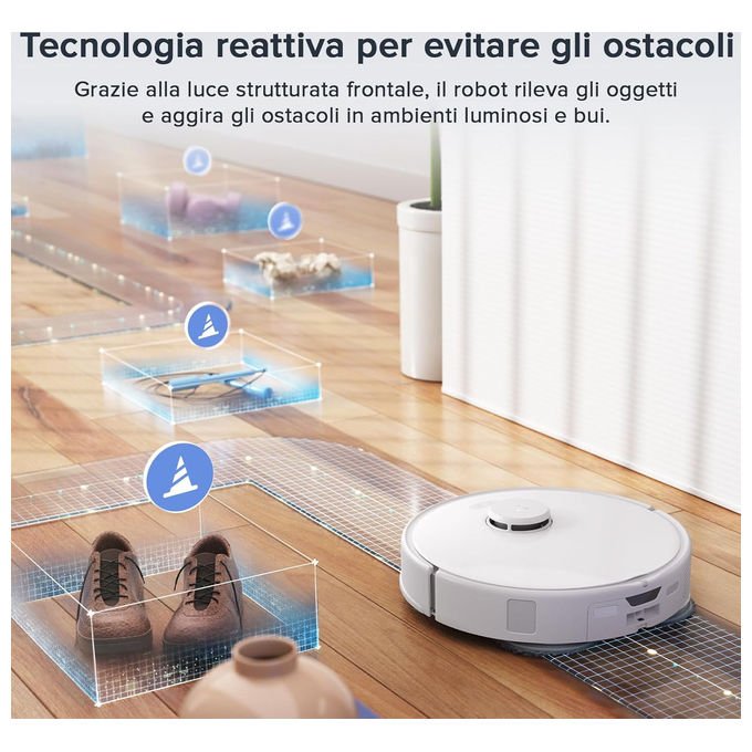 Roborock 8.01.1201 Qrevo Curv Robot aspirapolvere e lavapavimenti Navigazione LiDAR Aspirazione 18.500 Pa Stazione 3.0 Auto-svuotamento e Asciugatura colore Bianco